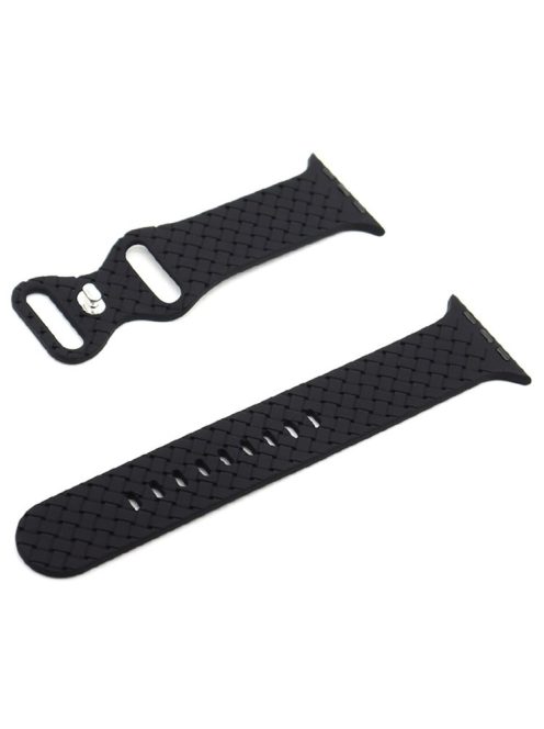 For Apple Watch Series 10 42mm / 9 8 7 41mm / 6 5 4 SE SE (2022) SE (2023) 40mm / 3 2 1 38mm Woven Texture Adjustable Wristband Silicone Smart Watch Strap - Black