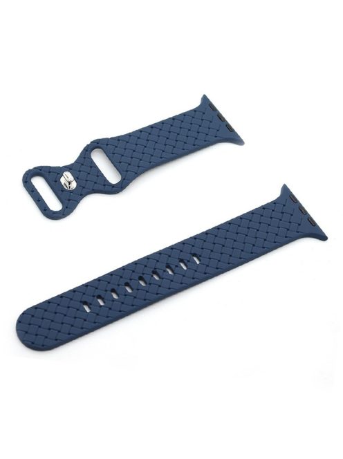 For Apple Watch Series 10 42mm / 9 8 7 41mm / 6 5 4 SE SE (2022) SE (2023) 40mm / 3 2 1 38mm Woven Texture Adjustable Wristband Silicone Smart Watch Strap - Midnight Blue