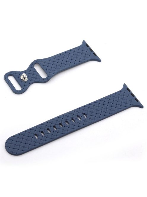 For Apple Watch Series 10 42mm / 9 8 7 41mm / 6 5 4 SE SE (2022) SE (2023) 40mm / 3 2 1 38mm Woven Texture Adjustable Wristband Silicone Smart Watch Strap - Navy Blue