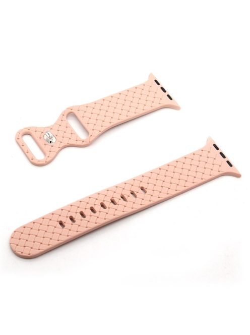 For Apple Watch Series 10 42mm / 9 8 7 41mm / 6 5 4 SE SE (2022) SE (2023) 40mm / 3 2 1 38mm Woven Texture Adjustable Wristband Silicone Smart Watch Strap - Pink