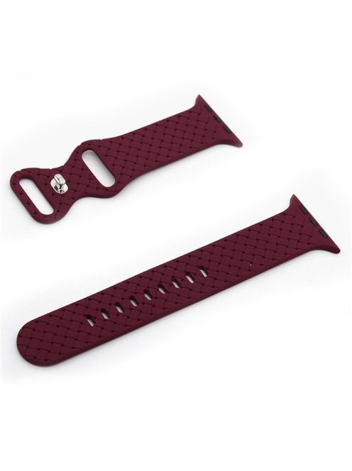 For Apple Watch Series 10 42mm / 9 8 7 41mm / 6 5 4 SE SE (2022) SE (2023) 40mm / 3 2 1 38mm Woven Texture Adjustable Wristband Silicone Smart Watch Strap - Wine Red