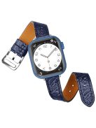 For Apple Watch Series 10 42mm / 9 8 7 41mm / 6 5 4 SE SE (2022) SE (2023) 40mm / 3 2 1 38mm Woven Texture Genuine Leather Watch Strap Replacement Wrist Band - Blue