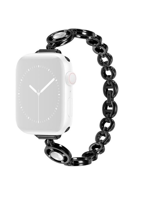 For Apple Watch Series 10 42mm / 9 8 7 41mm / 6 5 4 SE SE (2022) SE (2023) 40mm / 3 2 1 38mm Zinc Alloy Slim Watch Band Rhinestone Decor Bracelet Wrist Strap - Black / White