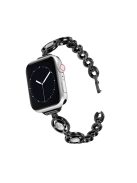 For Apple Watch Series 10 42mm / 9 8 7 41mm / 6 5 4 SE SE (2022) SE (2023) 40mm / 3 2 1 38mm Zinc Alloy Slim Watch Band Rhinestone Decor Bracelet Wrist Strap - Black / White