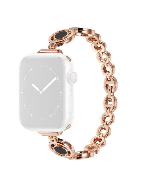 For Apple Watch Series 10 42mm / 9 8 7 41mm / 6 5 4 SE SE (2022) SE (2023) 40mm / 3 2 1 38mm Zinc Alloy Slim Watch Band Rhinestone Decor Bracelet Wrist Strap - Rose Gold / Black