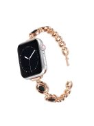 For Apple Watch Series 10 42mm / 9 8 7 41mm / 6 5 4 SE SE (2022) SE (2023) 40mm / 3 2 1 38mm Zinc Alloy Slim Watch Band Rhinestone Decor Bracelet Wrist Strap - Rose Gold / Black