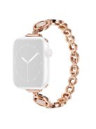 For Apple Watch Series 10 42mm / 9 8 7 41mm / 6 5 4 SE SE (2022) SE (2023) 40mm / 3 2 1 38mm Zinc Alloy Slim Watch Band Rhinestone Decor Bracelet Wrist Strap - Rose Gold / White