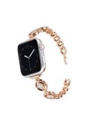 For Apple Watch Series 10 42mm / 9 8 7 41mm / 6 5 4 SE SE (2022) SE (2023) 40mm / 3 2 1 38mm Zinc Alloy Slim Watch Band Rhinestone Decor Bracelet Wrist Strap - Rose Gold / White