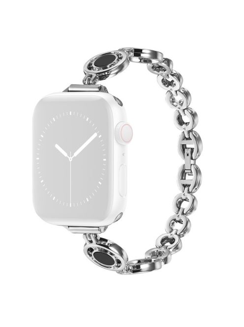 For Apple Watch Series 10 42mm / 9 8 7 41mm / 6 5 4 SE SE (2022) SE (2023) 40mm / 3 2 1 38mm Zinc Alloy Slim Watch Band Rhinestone Decor Bracelet Wrist Strap - Silver / Black