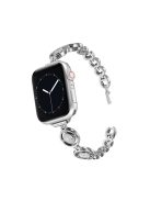 For Apple Watch Series 10 42mm / 9 8 7 41mm / 6 5 4 SE SE (2022) SE (2023) 40mm / 3 2 1 38mm Zinc Alloy Slim Watch Band Rhinestone Decor Bracelet Wrist Strap - Silver / White