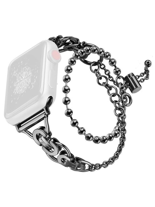 For Apple Watch Series 10 42mm / 9 8 7 41mm / 6 5 4 SE SE (2022) SE (2023) 40mm / 3 2 1 38mm Zinc Alloy Wrist Strap Two Rows Bracelet Beads Smart Watch Band - Black