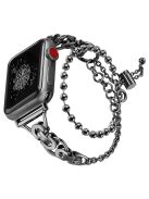 For Apple Watch Series 10 42mm / 9 8 7 41mm / 6 5 4 SE SE (2022) SE (2023) 40mm / 3 2 1 38mm Zinc Alloy Wrist Strap Two Rows Bracelet Beads Smart Watch Band - Black