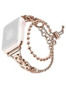 For Apple Watch Series 10 42mm / 9 8 7 41mm / 6 5 4 SE SE (2022) SE (2023) 40mm / 3 2 1 38mm Zinc Alloy Wrist Strap Two Rows Bracelet Beads Smart Watch Band - Rose Gold