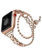 For Apple Watch Series 10 42mm / 9 8 7 41mm / 6 5 4 SE SE (2022) SE (2023) 40mm / 3 2 1 38mm Zinc Alloy Wrist Strap Two Rows Bracelet Beads Smart Watch Band - Rose Gold