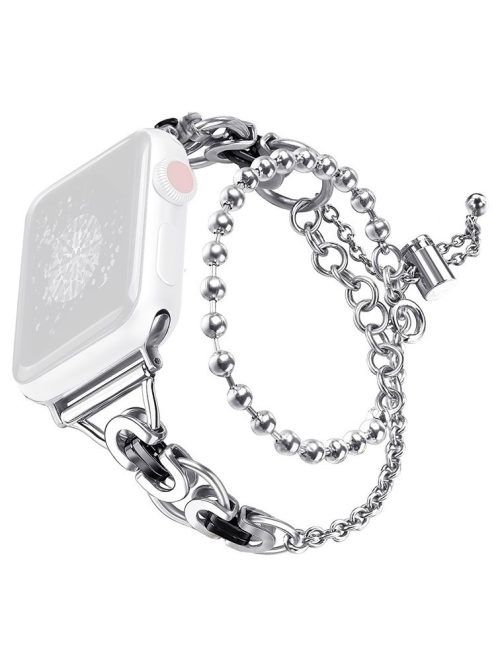 For Apple Watch Series 10 42mm / 9 8 7 41mm / 6 5 4 SE SE (2022) SE (2023) 40mm / 3 2 1 38mm Zinc Alloy Wrist Strap Two Rows Bracelet Beads Smart Watch Band - Silver+Black