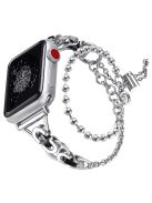 For Apple Watch Series 10 42mm / 9 8 7 41mm / 6 5 4 SE SE (2022) SE (2023) 40mm / 3 2 1 38mm Zinc Alloy Wrist Strap Two Rows Bracelet Beads Smart Watch Band - Silver+Black