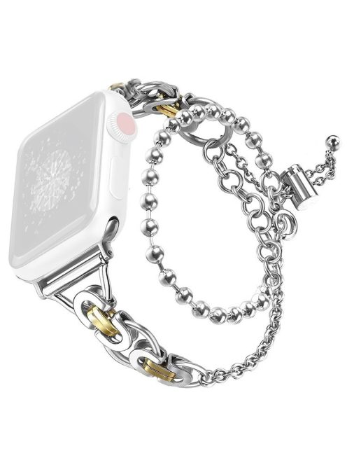 For Apple Watch Series 10 42mm / 9 8 7 41mm / 6 5 4 SE SE (2022) SE (2023) 40mm / 3 2 1 38mm Zinc Alloy Wrist Strap Two Rows Bracelet Beads Smart Watch Band - Silver+Gold