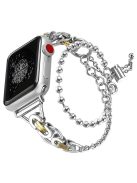 For Apple Watch Series 10 42mm / 9 8 7 41mm / 6 5 4 SE SE (2022) SE (2023) 40mm / 3 2 1 38mm Zinc Alloy Wrist Strap Two Rows Bracelet Beads Smart Watch Band - Silver+Gold