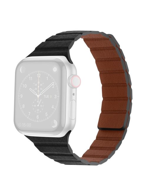 For Apple Watch Series 10 42mm / 9 8 7 41mm / 6 5 4 SE SE (2022) SE (2023) 40mm / 3 2 1 38mm, Dual-Color Magnetic Watch Band Quick Release Genuine Leather Watch Strap - Black