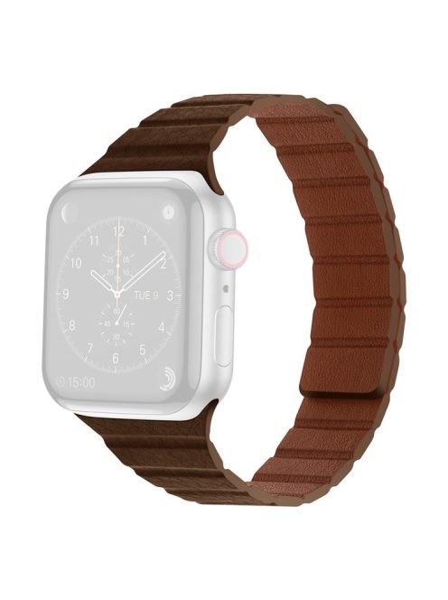 For Apple Watch Series 10 42mm / 9 8 7 41mm / 6 5 4 SE SE (2022) SE (2023) 40mm / 3 2 1 38mm, Dual-Color Magnetic Watch Band Quick Release Genuine Leather Watch Strap - Brown