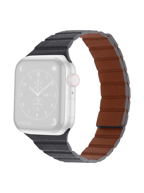 For Apple Watch Series 10 42mm / 9 8 7 41mm / 6 5 4 SE SE (2022) SE (2023) 40mm / 3 2 1 38mm, Dual-Color Magnetic Watch Band Quick Release Genuine Leather Watch Strap - Grey