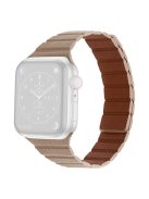 For Apple Watch Series 10 42mm / 9 8 7 41mm / 6 5 4 SE SE (2022) SE (2023) 40mm / 3 2 1 38mm, Dual-Color Magnetic Watch Band Quick Release Genuine Leather Watch Strap - Khaki