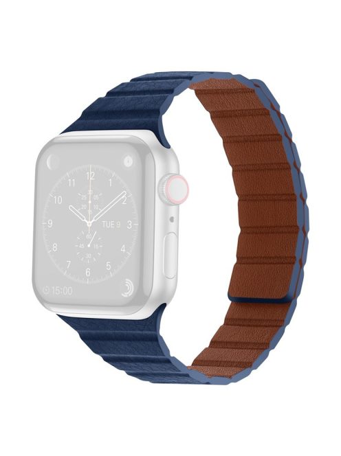 For Apple Watch Series 10 42mm / 9 8 7 41mm / 6 5 4 SE SE (2022) SE (2023) 40mm / 3 2 1 38mm, Dual-Color Magnetic Watch Band Quick Release Genuine Leather Watch Strap - Midnight Blue