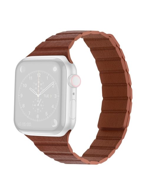 For Apple Watch Series 10 42mm / 9 8 7 41mm / 6 5 4 SE SE (2022) SE (2023) 40mm / 3 2 1 38mm, Dual-Color Magnetic Watch Band Quick Release Genuine Leather Watch Strap - Saddle Brown