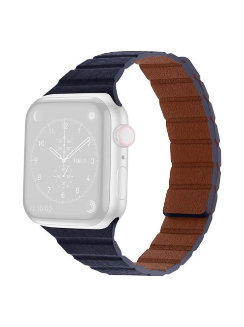 For Apple Watch Series 10 42mm / 9 8 7 41mm / 6 5 4 SE SE (2022) SE (2023) 40mm / 3 2 1 38mm, Dual-Color Magnetic Watch Band Quick Release Genuine Leather Watch Strap - Spindle Blue