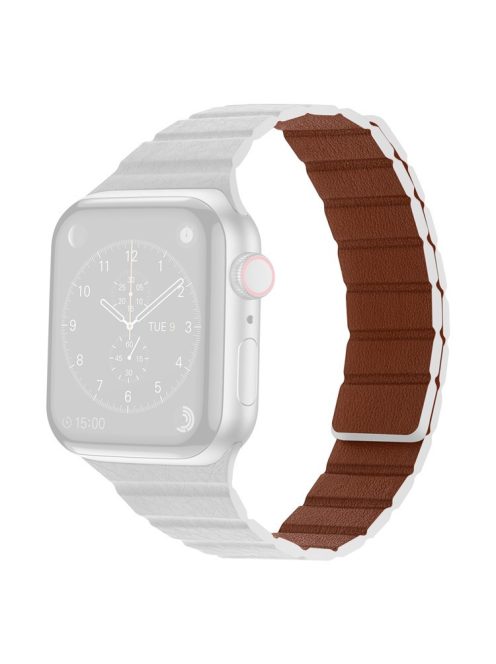 For Apple Watch Series 10 42mm / 9 8 7 41mm / 6 5 4 SE SE (2022) SE (2023) 40mm / 3 2 1 38mm, Dual-Color Magnetic Watch Band Quick Release Genuine Leather Watch Strap - White