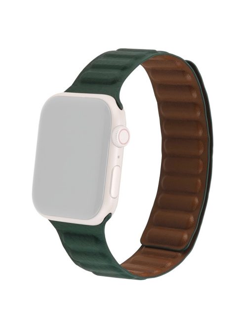 For Apple Watch Series 10 42mm / 9 8 7 41mm / 6 5 4 SE SE (2022) SE (2023) 40mm / 3 2 1 38mm, Genuine Leather Magnetic Watchband Replacement Watch Strap - Cedar Green