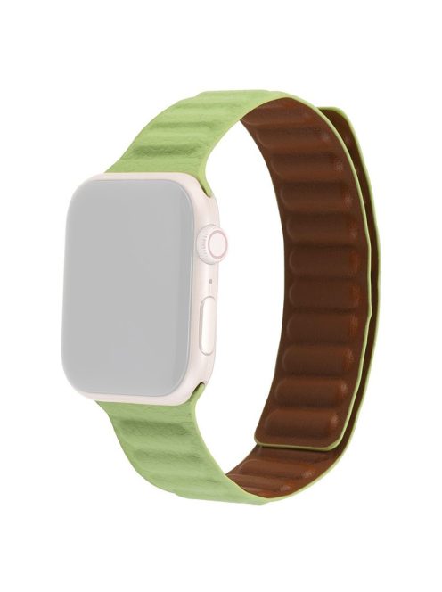 For Apple Watch Series 10 42mm / 9 8 7 41mm / 6 5 4 SE SE (2022) SE (2023) 40mm / 3 2 1 38mm, Genuine Leather Magnetic Watchband Replacement Watch Strap - Green Grass