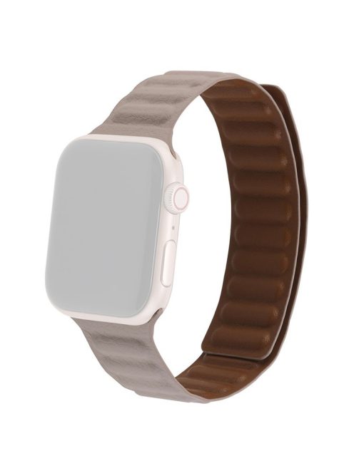 For Apple Watch Series 10 42mm / 9 8 7 41mm / 6 5 4 SE SE (2022) SE (2023) 40mm / 3 2 1 38mm, Genuine Leather Magnetic Watchband Replacement Watch Strap - Khaki