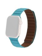 For Apple Watch Series 10 42mm / 9 8 7 41mm / 6 5 4 SE SE (2022) SE (2023) 40mm / 3 2 1 38mm, Genuine Leather Magnetic Watchband Replacement Watch Strap - Lake Blue