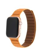 For Apple Watch Series 10 42mm / 9 8 7 41mm / 6 5 4 SE SE (2022) SE (2023) 40mm / 3 2 1 38mm, Genuine Leather Magnetic Watchband Replacement Watch Strap - Orange