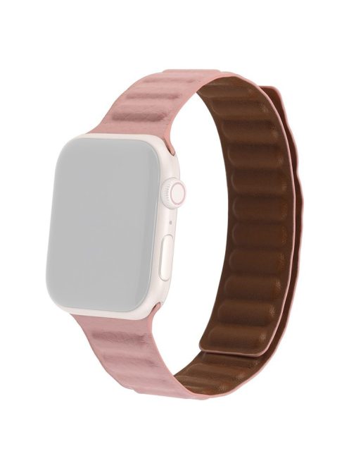 For Apple Watch Series 10 42mm / 9 8 7 41mm / 6 5 4 SE SE (2022) SE (2023) 40mm / 3 2 1 38mm, Genuine Leather Magnetic Watchband Replacement Watch Strap - Pink