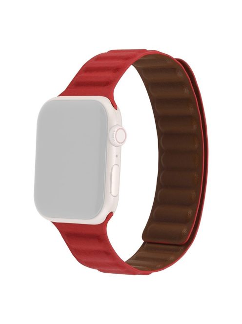 For Apple Watch Series 10 42mm / 9 8 7 41mm / 6 5 4 SE SE (2022) SE (2023) 40mm / 3 2 1 38mm, Genuine Leather Magnetic Watchband Replacement Watch Strap - Red