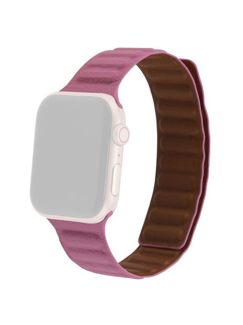 For Apple Watch Series 10 42mm / 9 8 7 41mm / 6 5 4 SE SE (2022) SE (2023) 40mm / 3 2 1 38mm, Genuine Leather Magnetic Watchband Replacement Watch Strap - Rose Pink