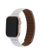 For Apple Watch Series 10 42mm / 9 8 7 41mm / 6 5 4 SE SE (2022) SE (2023) 40mm / 3 2 1 38mm, Genuine Leather Magnetic Watchband Replacement Watch Strap - White