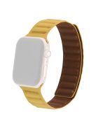 For Apple Watch Series 10 42mm / 9 8 7 41mm / 6 5 4 SE SE (2022) SE (2023) 40mm / 3 2 1 38mm, Genuine Leather Magnetic Watchband Replacement Watch Strap - Yellow