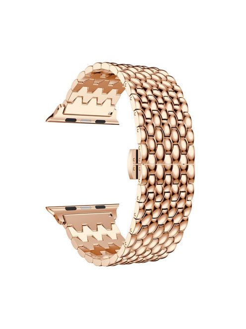 For Apple Watch Series 10 42mm / 9 8 7 41mm / SE (2023) SE (2022) SE 6 5 4 40mm / 3 2 1 38mm 316L Stainless Steel Smart Watch Band Strap with Butterfly Buckle - Rose Gold Color