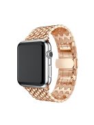 For Apple Watch Series 10 42mm / 9 8 7 41mm / SE (2023) SE (2022) SE 6 5 4 40mm / 3 2 1 38mm 316L Stainless Steel Smart Watch Band Strap with Butterfly Buckle - Rose Gold Color