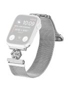 For Apple Watch Series 10 42mm / 9 8 7 41mm / SE (2023) SE (2022) SE 6 5 4 40mm / 3 2 1 38mm Band Flower Stainless Steel Watch Strap - Silver