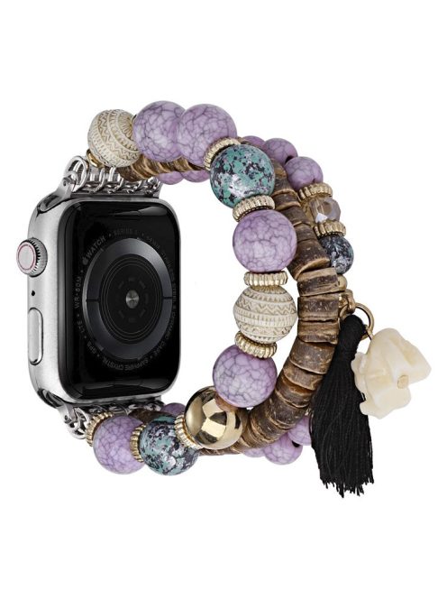 For Apple Watch Series 10 42mm / 9 8 7 41mm / SE (2023) SE (2022) SE 6 5 4 40mm / 3 2 1 38mm Beads Strap Elephant Pendant - Purple