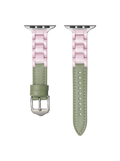 For Apple Watch Series 10 42mm / 9 8 7 41mm / SE (2023) SE (2022) SE 6 5 4 40mm / 3 2 1 38mm Ceramic Watch Band - Green+Pink