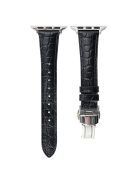 For Apple Watch Series 10 42mm / 9 8 7 41mm / SE (2023) SE (2022) SE 6 5 4 40mm / 3 2 1 38mm Crocodile Texture Leather Strap - Black