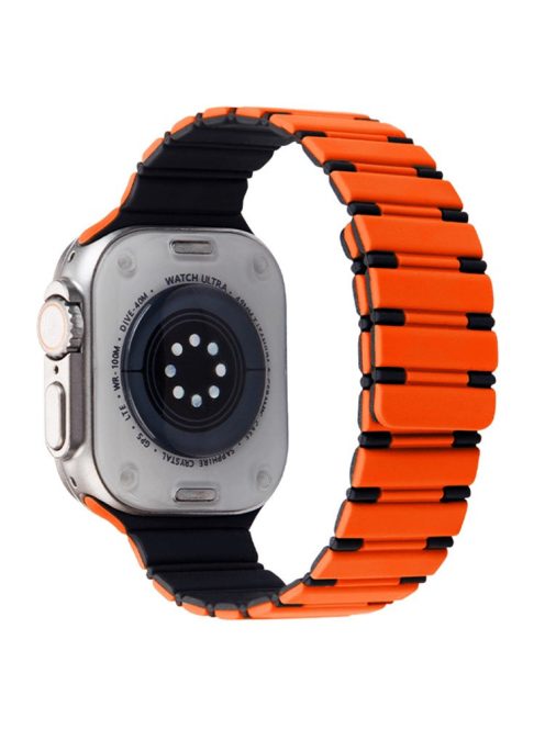 For Apple Watch Series 10 42mm / 9 8 7 41mm / SE (2023) SE (2022) SE 6 5 4 40mm / 3 2 1 38mm Dual Color Magnetic Silicone Watch Strap - Orange+Black