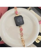 For Apple Watch Series 10 42mm / 9 8 7 41mm / SE (2023) SE (2022) SE 6 5 4 40mm / 3 2 1 38mm Epoxy Decor Zinc Alloy Band Watch Strap - Swirl Pink / Gold