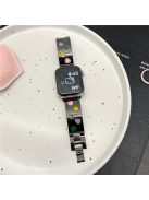 For Apple Watch Series 10 42mm / 9 8 7 41mm / SE (2023) SE (2022) SE 6 5 4 40mm / 3 2 1 38mm Epoxy Heart Pattern Metal Strap - Black