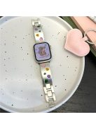 For Apple Watch Series 10 42mm / 9 8 7 41mm / SE (2023) SE (2022) SE 6 5 4 40mm / 3 2 1 38mm Epoxy Heart Pattern Metal Strap - Silver